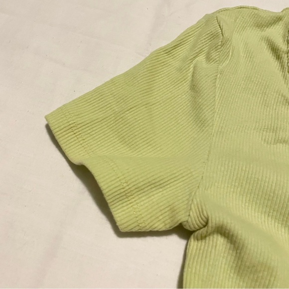 Zara Drawstring Scrunched V-Neck Cropped Ribbed T-Shirt Small - Picture 5 of 16